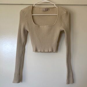 Beige Botany Cream Ribbed Knit long sleeve Crop Top